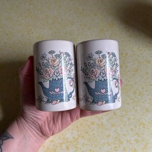 Cottage Core Ceramic Salt and Pepper Shakers - White and Blue